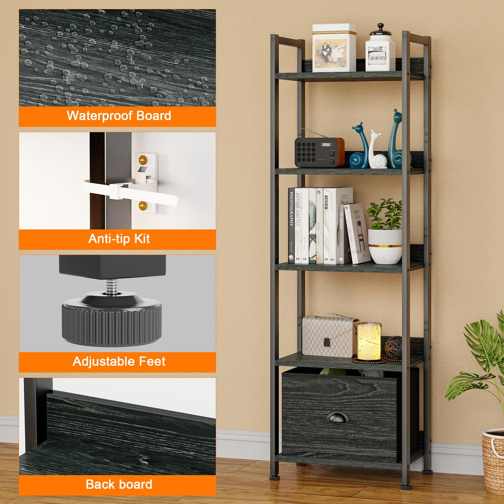 5 Tier Bookshelf with Drawer D276