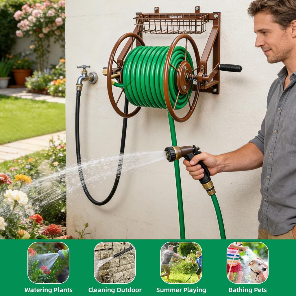 Wall Mount Metal Garden Hose Reel Holds 155ft 5/8" Hose R9376