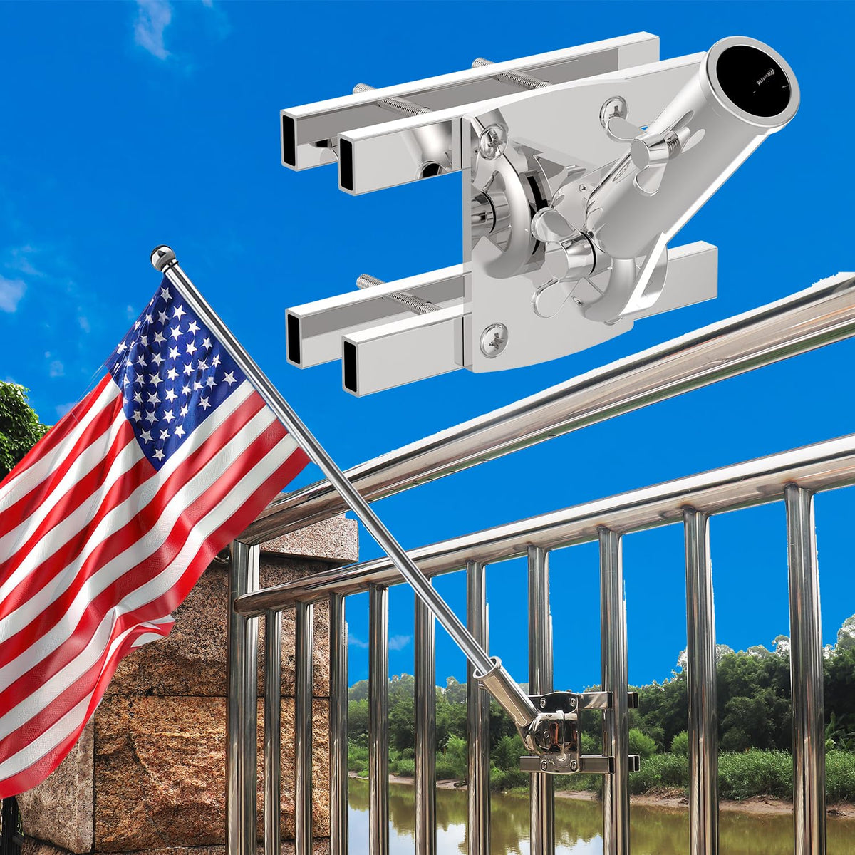 316 Stainless Steel Flagpole Holder for 1-Inch Flagpoles M235789