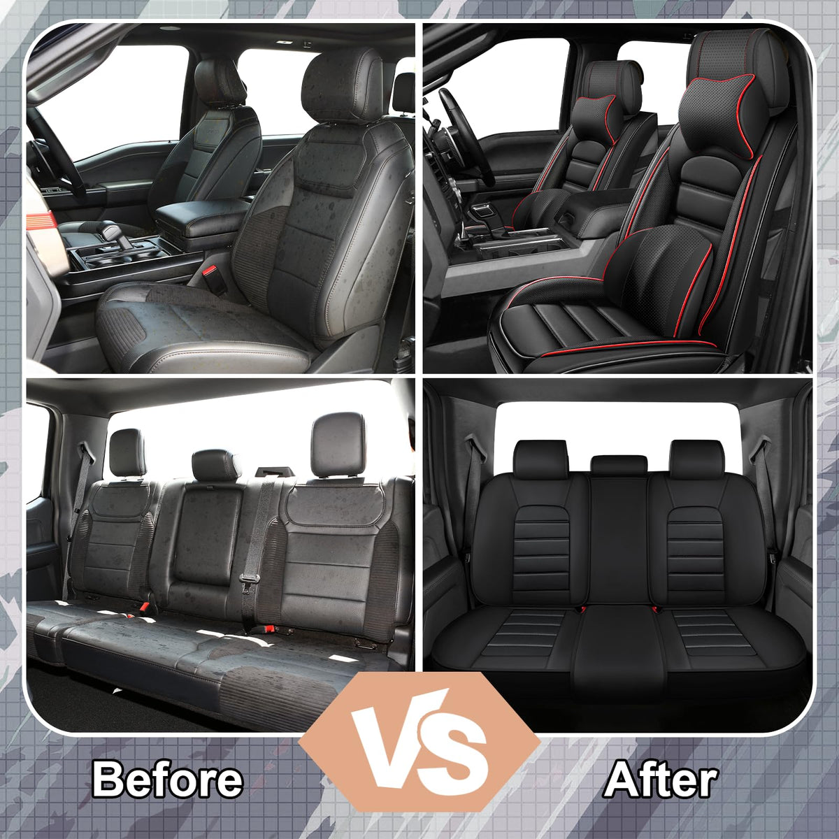 Waterproof Nappa Leather Car Seat Covers 5 Seats Black Red T6777