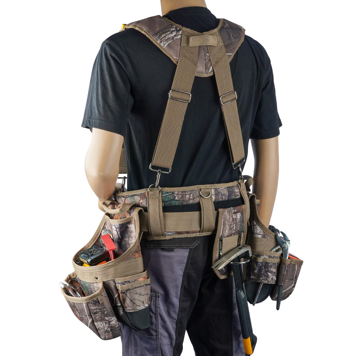 Camo Tool Belt with Suspenders Heavy Duty Carpenter Rig T974