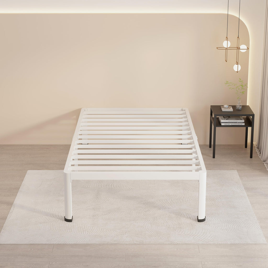 14 Inch Twin Metal Platform Bed Frame White S582