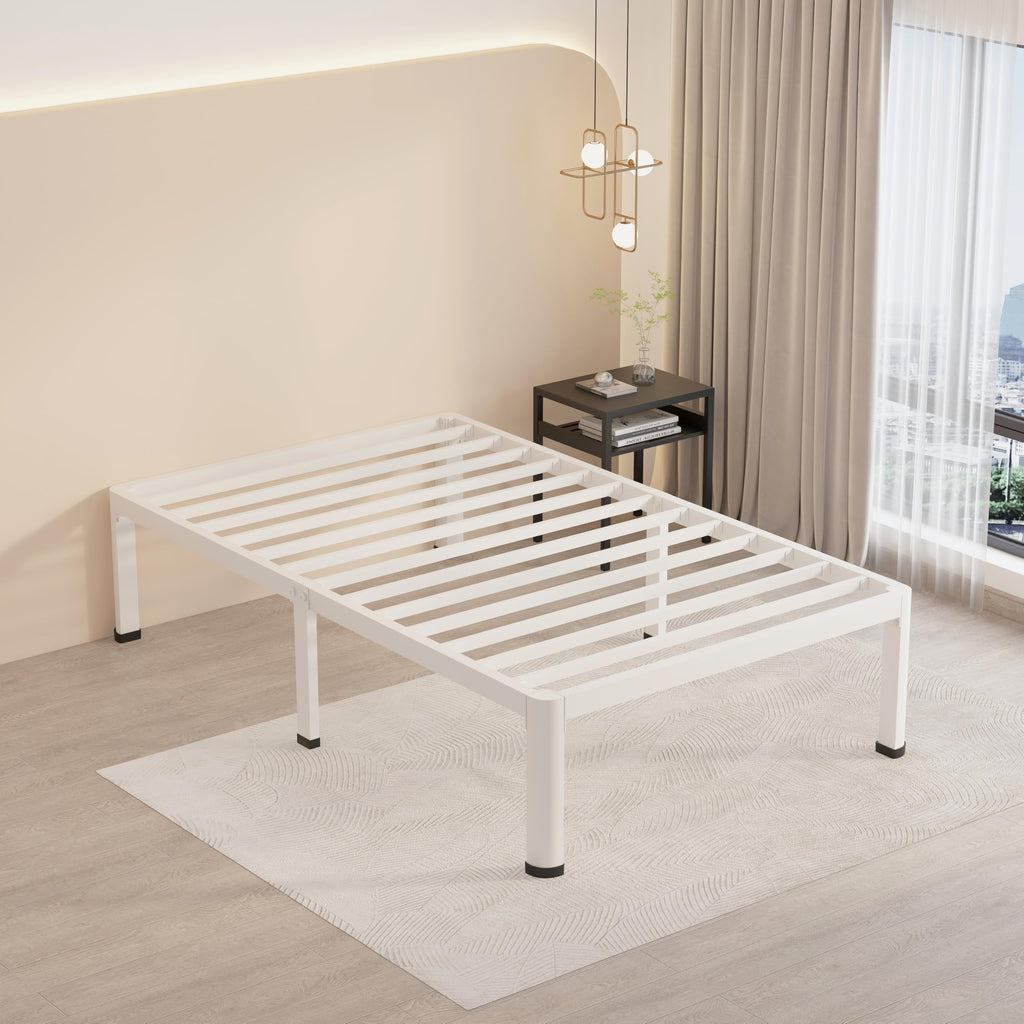 14 Inch Twin Metal Platform Bed Frame White S582