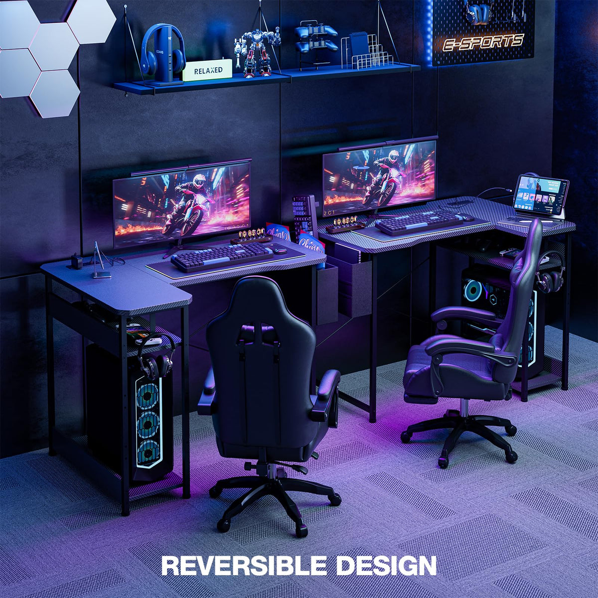 L Shaped Gaming Desk 40 Inch Black Carbon A96115