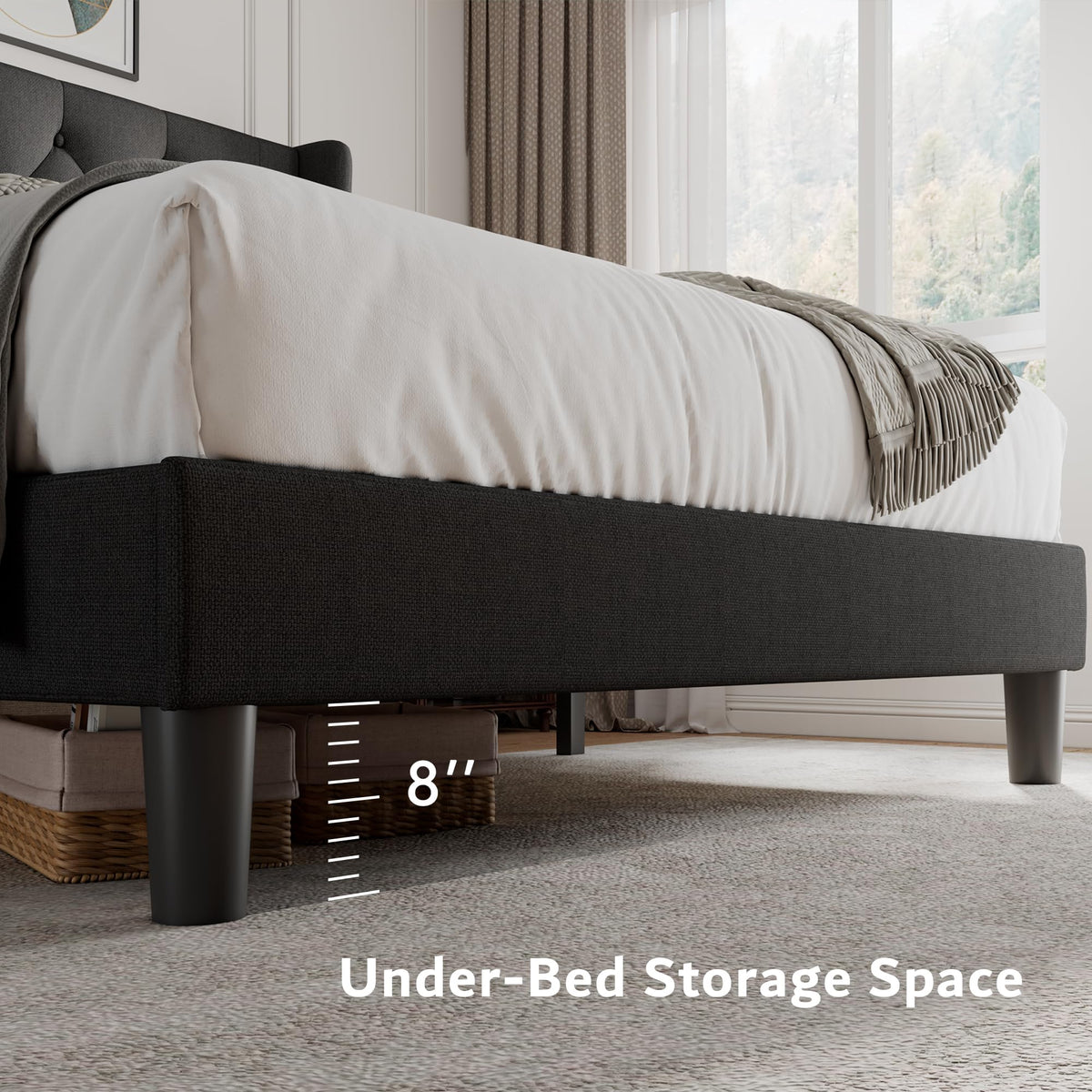 Queen Size Upholstered Platform Bed Frame with Tufted Headboard J62817
