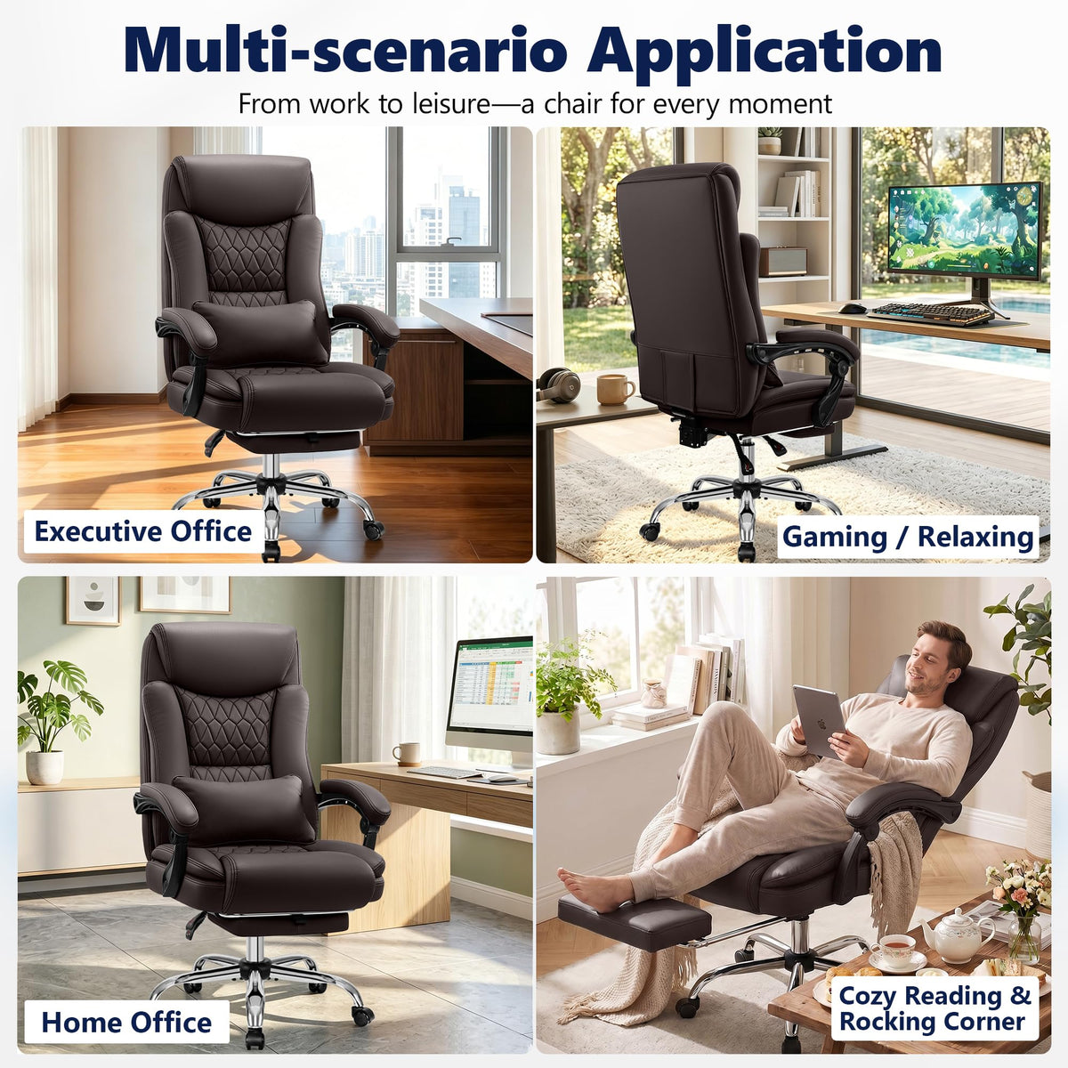 Brown PU Leather High Back Ergonomic Executive Office Chair R77357