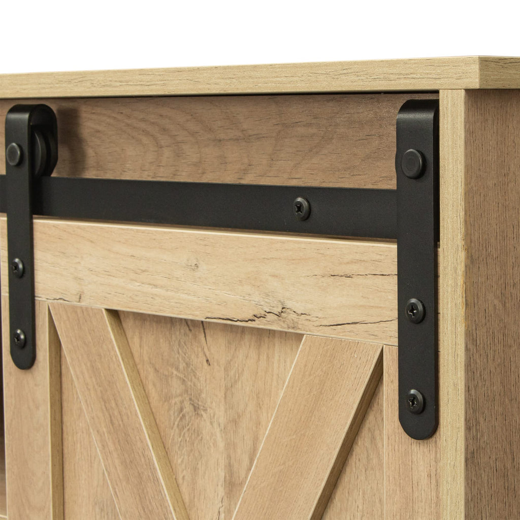 Sliding Barn Door Wood TV Stand with Adjustable Shelves T916