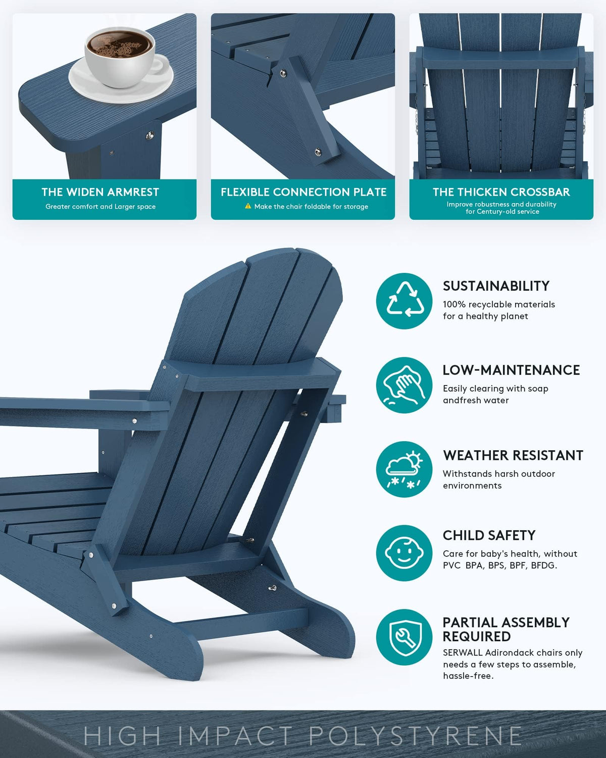 Folding Adirondack Chair Set of 2 with Cup Holder V750130