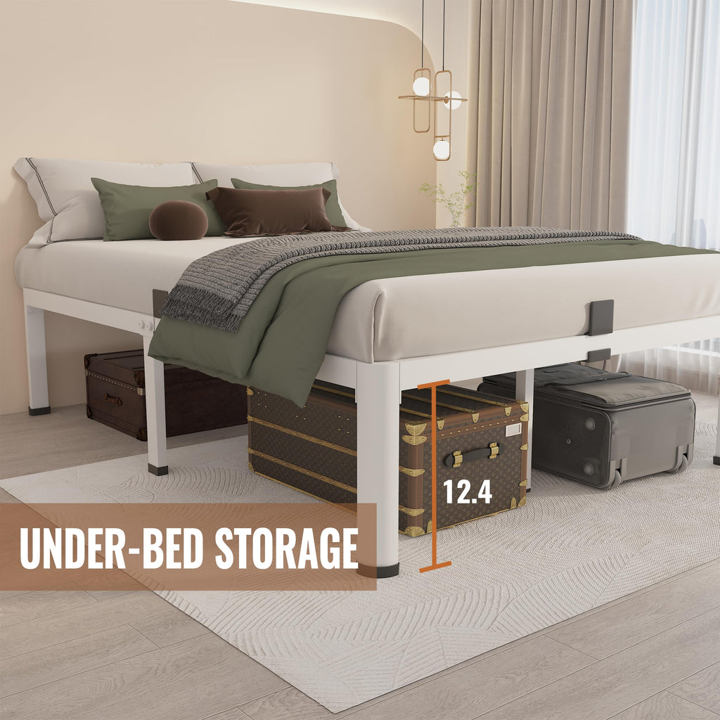14 Inch Twin Metal Platform Bed Frame White S582