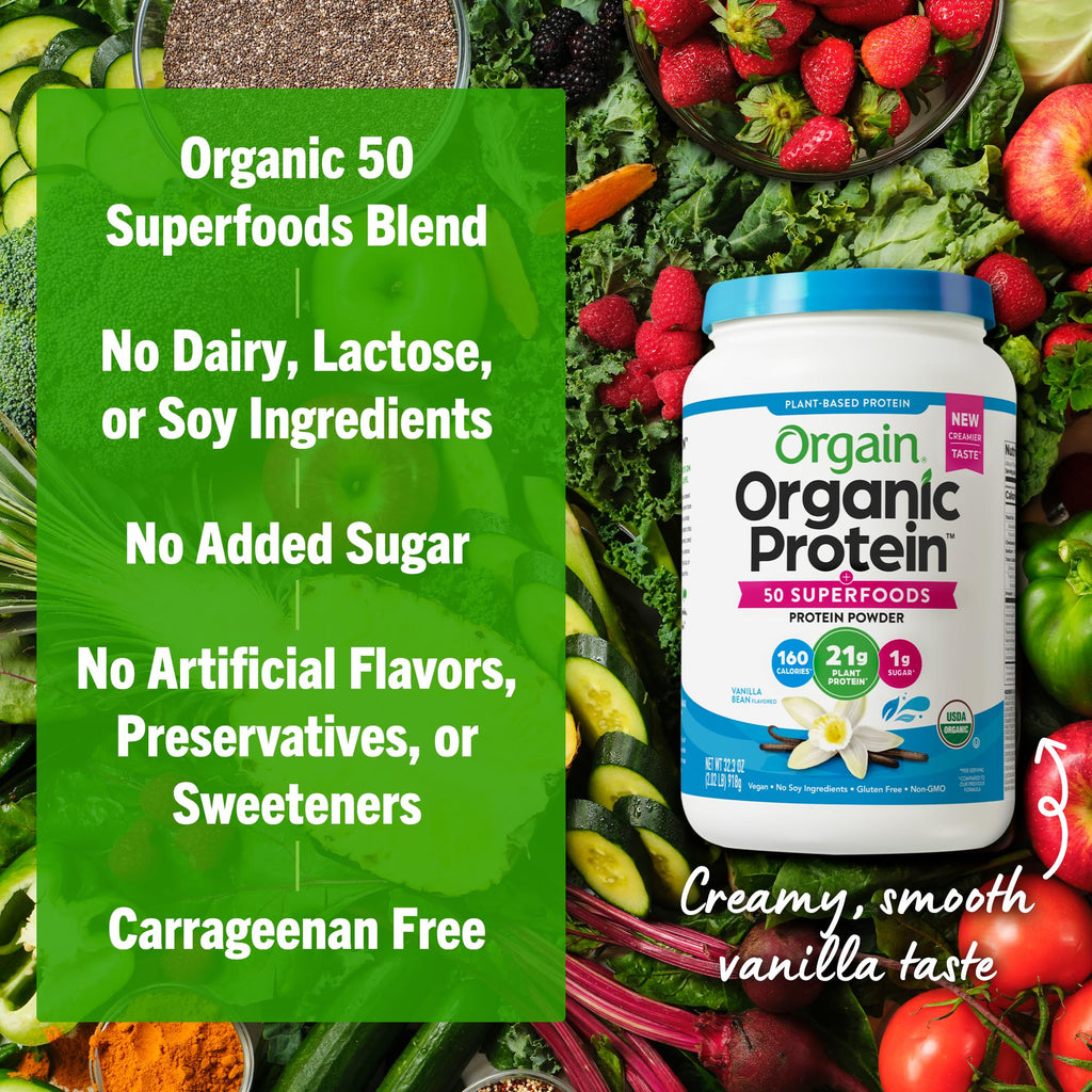Organic Vegan 21g Protein Superfoods Powder Vanilla Bean 2.02lb X541815