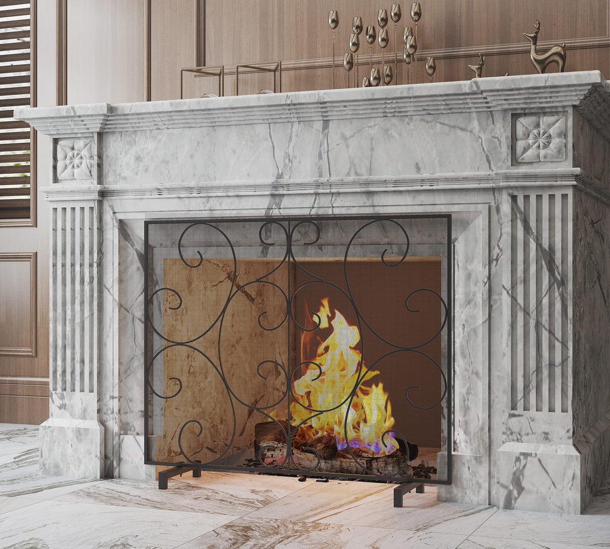 Handcrafted Metal Mesh Fireplace Screen R5644