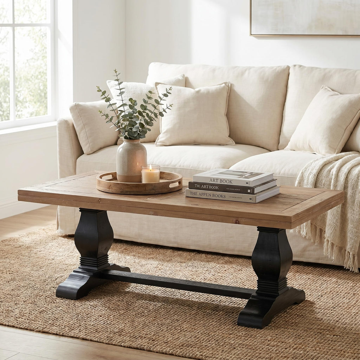 Solid Wood Coffee Table, Black and Driftwood T711