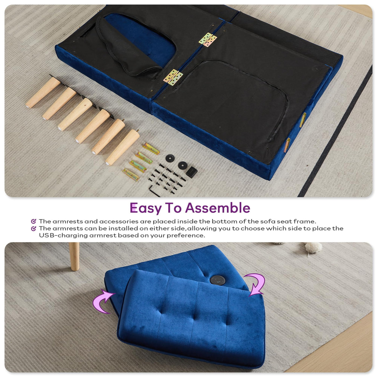 65'' Convertible Futon Sofa Bed with USB D963457