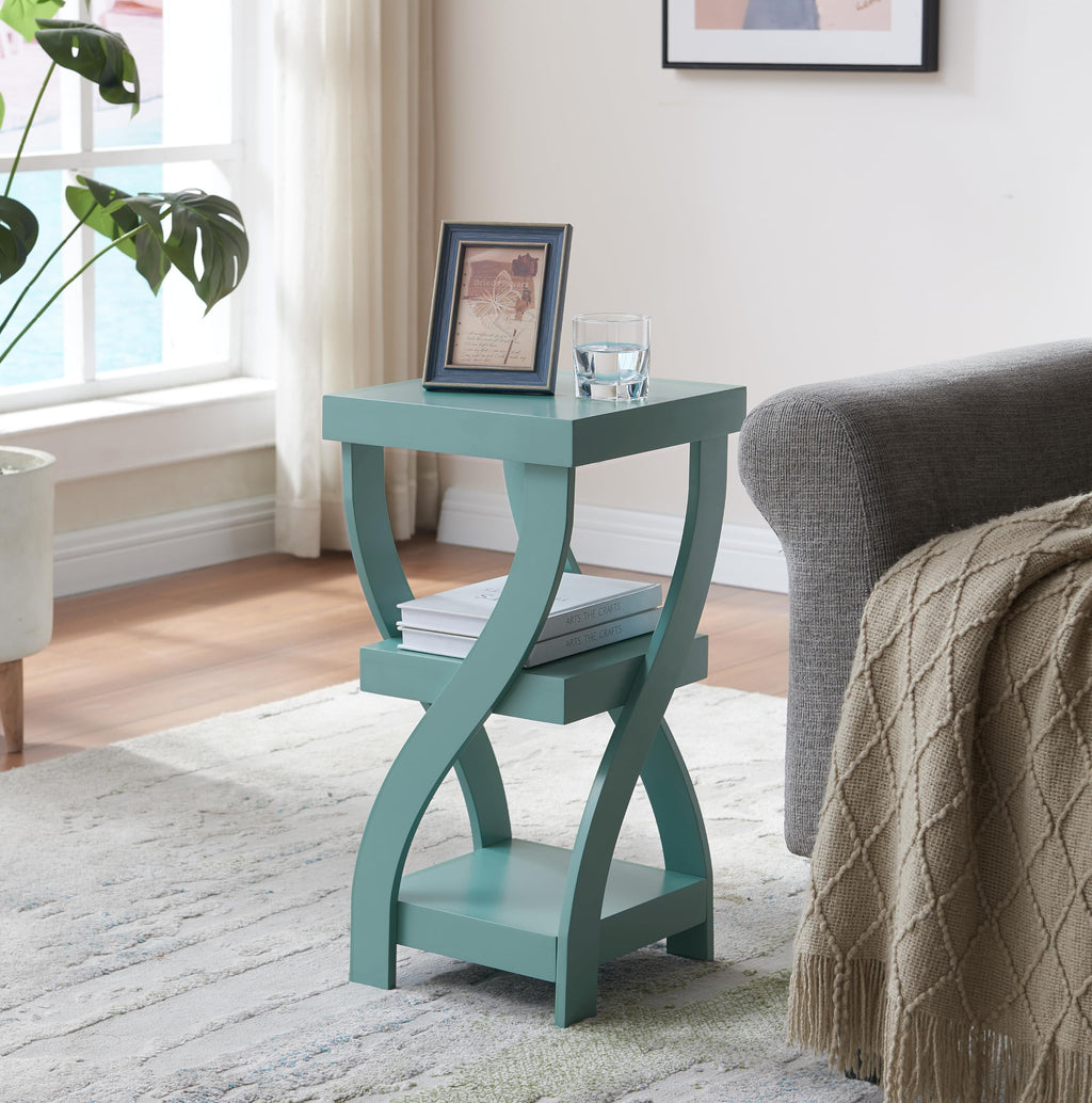 3-Tier Twisted Wood End Table with Open Storage Shelves O1359